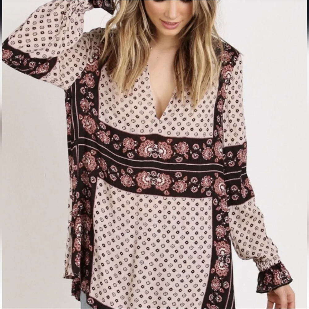 Free People Changing Times Print Tunic Tee Keyhole We the Free Anthropologie